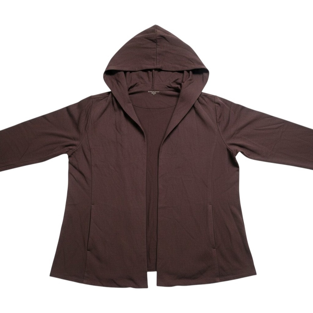 Eileen Fisher Woman‎ Organic Cotton Hooded Cardigan Brown Size 1X